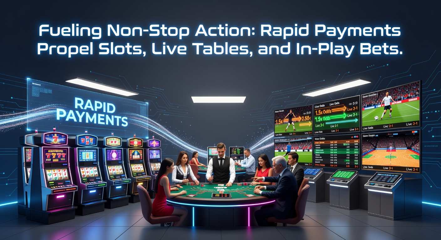 Dynamische Szene mit blitzschnellen Transaktionen, die Slots, Live-Tische und Live-Sportwetten in Echtzeit verbinden
